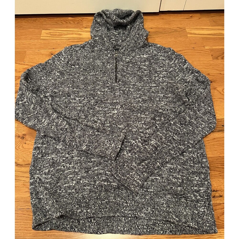 Express Women’s Oversize Pullover Hooded Sweater With Half Zip Gray Size Large